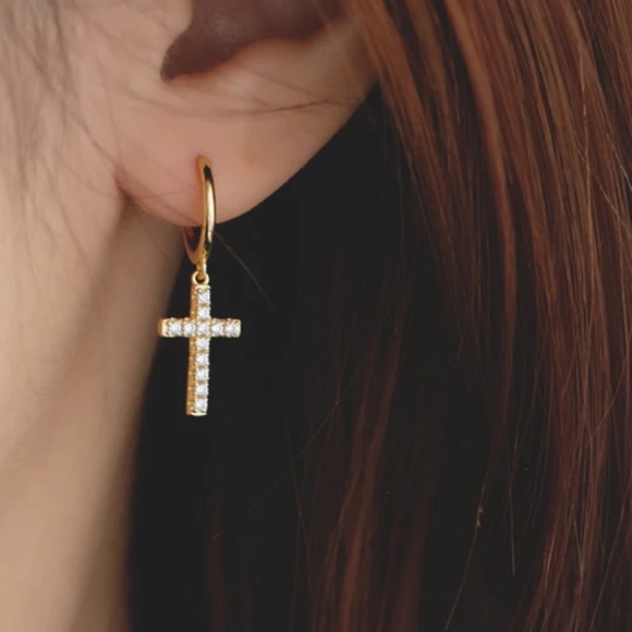 Jewelry - 18K GOLD SHINY CROSS EARRINGS, NICE EARRINGS, CUTE EARRINGS